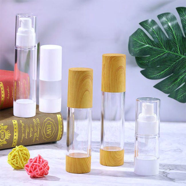 Wooden Clear Airless Pump Bottles 15ml 10ml Serum Pump Dispenser Fine Mist Spray Bottles