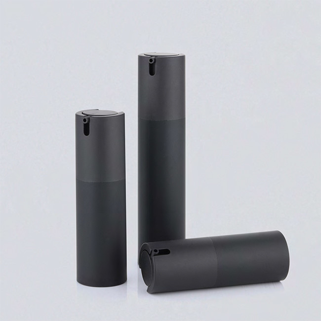 Frosted Matte Black Airless Bottle 10ml 30ml 50ml With Different Decoration